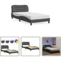 The Living Store Struttura letto con tessuto LED grigio scuro 100x200 cm