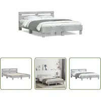 The Living Store Giroletto con testiera in cemento grigio 140x190 cm Materiale a base di legno