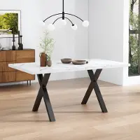 Flieks Tavolo da pranzo con gamba a forma di X-A, tavolo da cucina rettangolare tavoli da sala da pranzo con gambe in metallo, tavolo da ufficio, 140x80x76cm, bianco