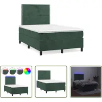 The Living Store Letto a molle insacchettate con materasso e LED in velluto verde scuro 120x190 cm