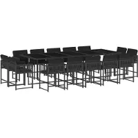 vidaXL Set da pranzo da giardino da 15 pezzi con cuscini in polirattan nero