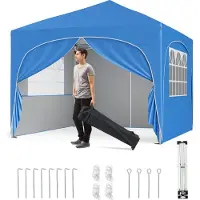 Costway Gazebo pieghevole 3x3 m con 4 pareti laterali rimovibili, gazebo pop-up con protezione UV, idrorepellente, tenda da giardino, gazebo da giardino con borsa, blu