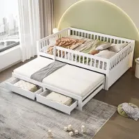 STILVORA divano letto per bambini 140×200 con 2 cassetti, letto per ragazzi allungabile con rete a doghe, letto contenitore letto per ospiti bianco, senza materasso