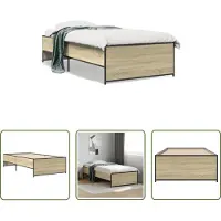 The Living Store Struttura letto rovere Sonoma 75x190 cm in legno e metallo