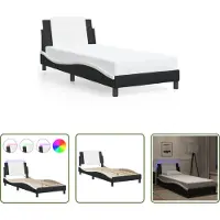 The Living Store Struttura letto con LED bianco e nero 90x190 cm in ecopelle