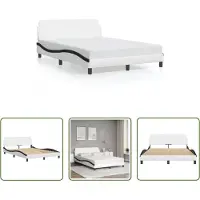 The Living Store Struttura letto con testiera bianca e nera 140x190 cm in ecopelle