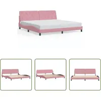 The Living Store Struttura letto con testiera rosa 200x200 cm in velluto