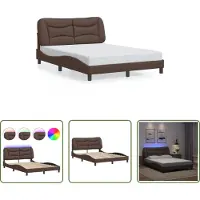 The Living Store Struttura letto con LED Marrone 140x190 cm in ecopelle