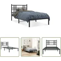 The Living Store Struttura letto con testiera in metallo nero 100x190 cm
