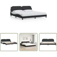 The Living Store Struttura letto con testiera nera 200x200 cm in ecopelle