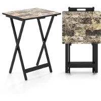 Costway set di 4 tavoli da giardino pieghevoli, tavolo bistrot da esterno in legno resistente alle intemperie, tavolo pieghevole con maniglia per il trasporto, tavolo da balcone industriale 48x40x67cm