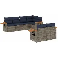 Syfax Set Divani da Giardino 7 pz con Cuscini Grigio in Polyrattan
