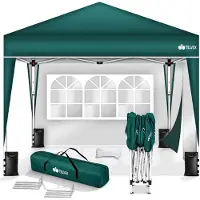 Tillvex gazebo 3x3m verde - con 2 pannelli laterali impermeabili | gazebo pieghevole pop-up regolabile in altezza | tenda da giardino protezione UV 50+ | tenda da festa con borsa per giardino