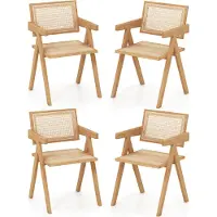 Costway Set da 4 sedie da pranzo in bambù e rattan sintetico, Sedia da cucina 50 x 52 x 81 cm Naturale