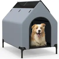Costway Cuccia per cani 2in1 e letto rialzato per cani, casetta per animali con rete traspirante e copertura rimovibile, per cani di piccola taglia 64x91x86cm