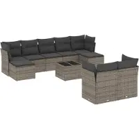 vidaXL Set di divani da giardino da 10 pezzi con cuscini in polirattan grigio