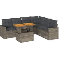 Syfax Set Divani da Giardino 7 pz con Cuscini Grigio in Polyrattan