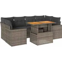 Syfax Set Divani da Giardino 7 pz con Cuscini Grigio in Polyrattan