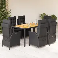 Prolenta Maison Exclusive - Set da Pranzo da Giardino 7 pz Nero con Cuscini in Polyrattan