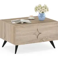 Costway Tavolino da caffè con vano portaoggetti, tavolo rettangolare da soggiorno con 4 ante e piedini antiscivolo, tavolino da caffè, tavolo da divano per tavolo da soggiorno, 80x60x37cm