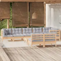 Prolenta Maison Exclusive - Set Divani da Giardino 9 pz con Cuscini Grigi Massello di Pino