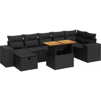 Syfax Set Divani da Giardino 5 pz con Cuscini Nero Polyrattan Acacia