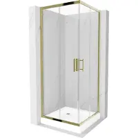 Mexen Rio cabina doccia quadrata 70 x 70 cm, trasparente, dorata + piatto doccia, bianco - 860-070-070-50-00-4510