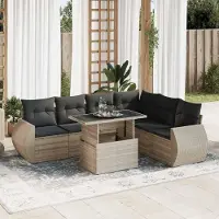 Prolenta Maison Exclusive - Set Divani da Giardino 7pz con Cuscini Grigio Chiaro Polyrattan