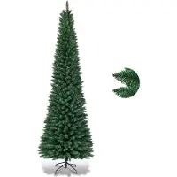 Costway 270cm albero di Natale a matita, abete artificiale con 1500 punte di rami, supporto in metallo, albero di Natale in PVC con aghi, albero di Natale artificiale, verde
