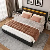 STILVORA Letto matrimoniale imbottito a LED 140x200 cm, letto multifunzionale con rete a doghe, letto per ragazzi con contenitore, nero (senza materasso)