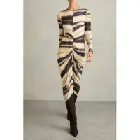 Reiss Printed Ruched Jersey Dress Neutral/navy Taglia: 8 | Abiti Midi Outlet | Donna | Blu