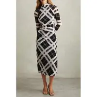 Reiss Check Mesh Jersey Dress Black/ivory Taglia: 8 | Abiti Midi Outlet | Donna | Nero