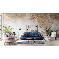 AEA Elegante Sofagarnitur 3+3+1 Stilvolle Wohnlandschaft Beige Blau Sitzpolter Set