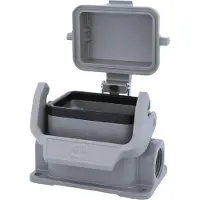 Harting Han 6B Base bassa, 2xM20 uscita cavo laterale, con 1 staffa longitudinale con cappuccio protettivo in plastica - 1
