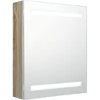 Syfax Armadietto Bagno con Specchio e LED Bianco e Rovere 50x14x60 cm