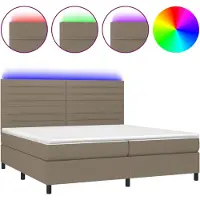Syfax Letto a Molle Materasso e LED tortora 200x200cm in Tessuto