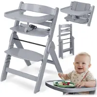 Nukido 702002, seggiolone da tavolo in legno modello Timo, dimensioni 45 x 40 x 78 cm, colore grigio