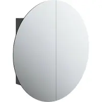 Syfax Armadio da Bagno con Specchio Rotondo e LED Nero 54x54x17,5 cm