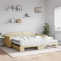 Prolenta Maison Exclusive - Divano letto estraibile con materasso color crema 100x200 cm in tessuto
