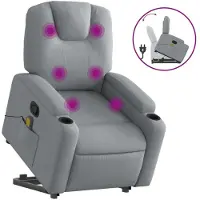 Syfax Poltrona Alzapersona Massaggi Reclinabile Grigio Chiaro Tessuto
