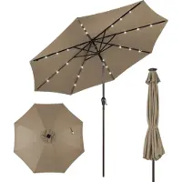 KOMFOTTEU Ombrellone da 300 cm con LED, ombrellone da giardino pieghevole, ombrellone da terrazza con manovella, 8 stecche e protezione solare, ombrellone da mercato a braccio per giardino e balcone