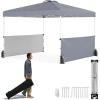 Costway Padiglione pop-up 300 x 300 cm con 2 mezze pareti laterali, borsa per il trasporto con ruote, 8 picchetti, 4 ancore, 4 corde per il vento, 4 sacchi di sabbia