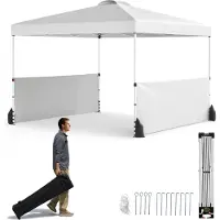 Costway Padiglione pop-up 300 x 300 cm con 2 mezze pareti laterali, borsa per il trasporto con ruote, 8 picchetti, 4 ancore, 4 corde per il vento, 4 sacchi di sabbia