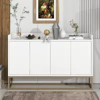 Flieks Credenza a 4 ante con ripiani regolabili, mobili da soggiorno con gambe dorate, cassettiera a buffet senza maniglie, 120x30x80cm, bianco