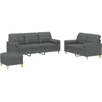 Syfax Set di Divani 3 pz con Cuscini Grigio Scuro in Tessuto