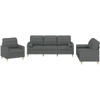 Syfax Set di Divani 3 pz con Cuscini Grigio Scuro in Tessuto
