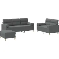 Syfax Set di Divani 3 pz con Cuscini Grigio Scuro in Tessuto