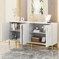 MODFU Armadio da cucina con gambe in metallo e ripiani regolabili in altezza, grande capacità, credenza per soggiorno, sala da pranzo e corridoio, bianco e oro