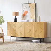 Flieks cassettiere soggiorno credenza con 4 ante, credenza tavoli alti con ripiano regolabile, cassettiere senza maniglia, finitura naturale