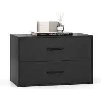 Costway Cassettiera con 2 cassetti, cassettiera impilabile, credenza in legno, mobile contenitore, cassettiera 60 x 34 x 38 cm (nero)